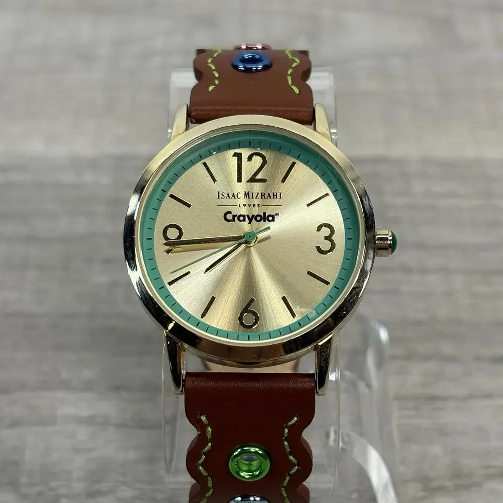 Isaac Mizrahi x Crayola Designer Watch - Gold Tone & Colorful Grommet Leather - Picture 1 of 11